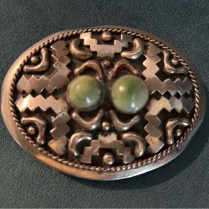 Belt Buckle Alpaca Mexico Latin American Vintage Jade